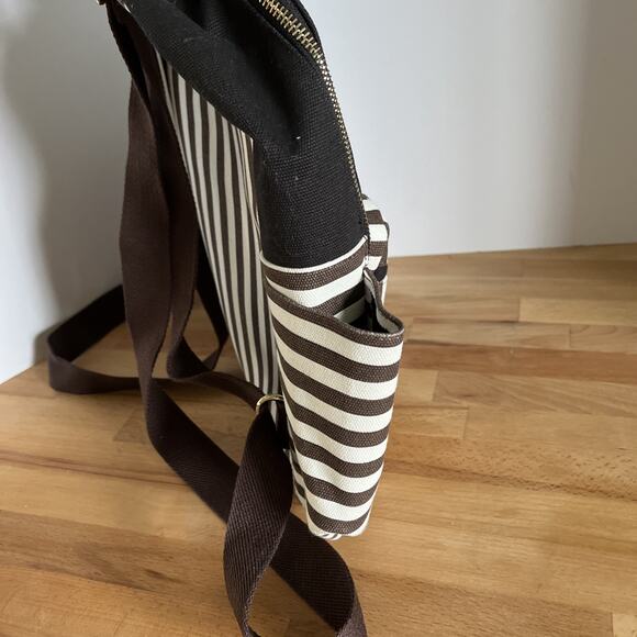 Henri Bendel Brown/White/Black Striped Canvas Large Size Backpack - Picture 4 of 12